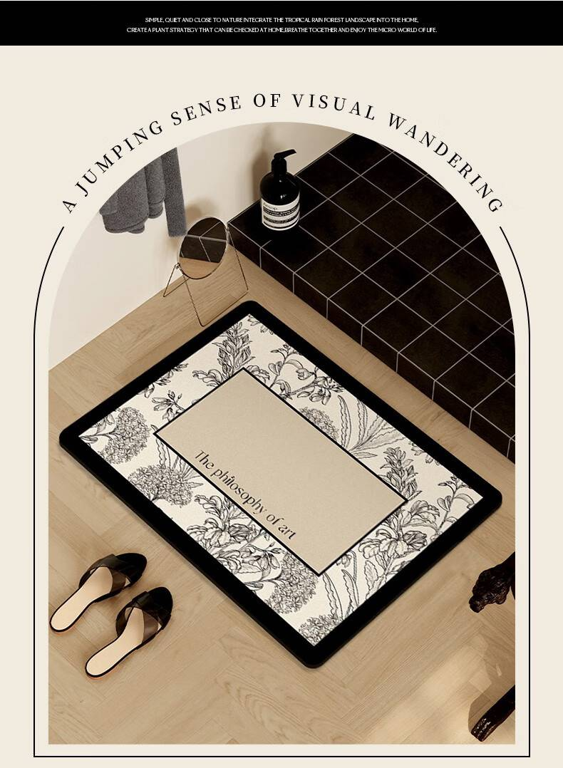 Tappetino da bagno vintage antiscivolo – Tappetino in diatomite ad asciugatura rapida per bagno, doccia, WC – Lavabile e super assorbente – Motivo floreale_voghion.com