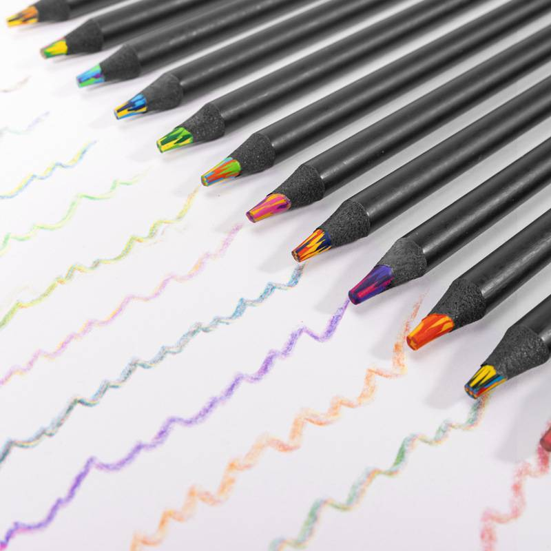 Rainbow Colored Pencils Set - 12 Vibrant Multicolor Wooden Pencils For DIY Art, Creative Drawing & Magic Coloring_voghion.com