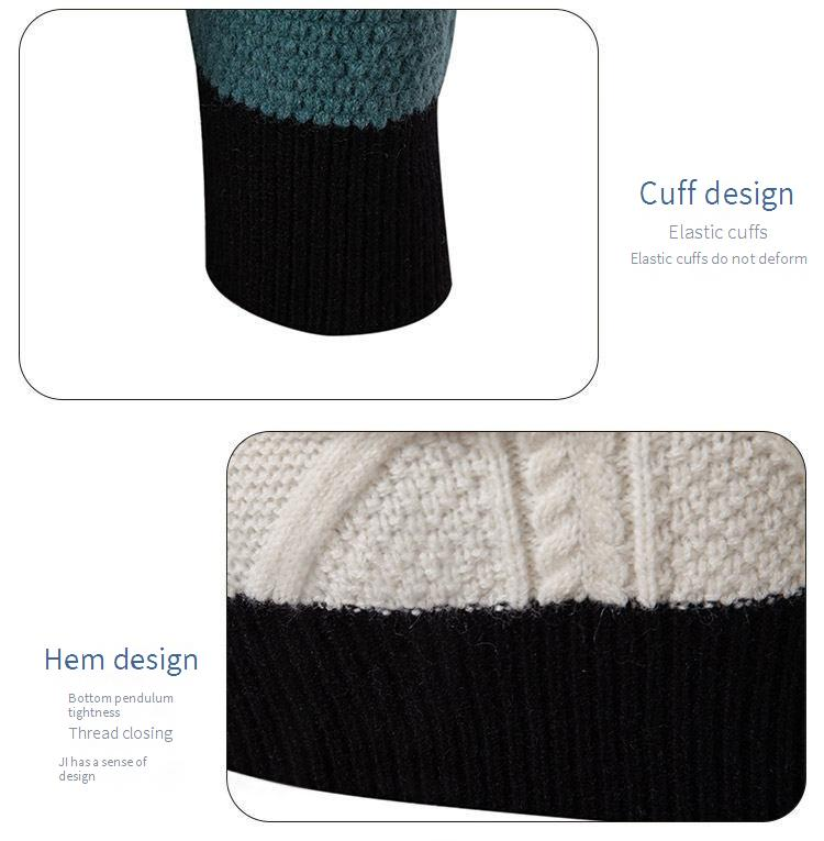 Men's Color-Block Knit Sweater – Oversized Fleece-Lined Pullover (Drop Shoulder, Semi-Turtleneck, Machine Washable, Streetwear & Urban Style)_voghion.com
