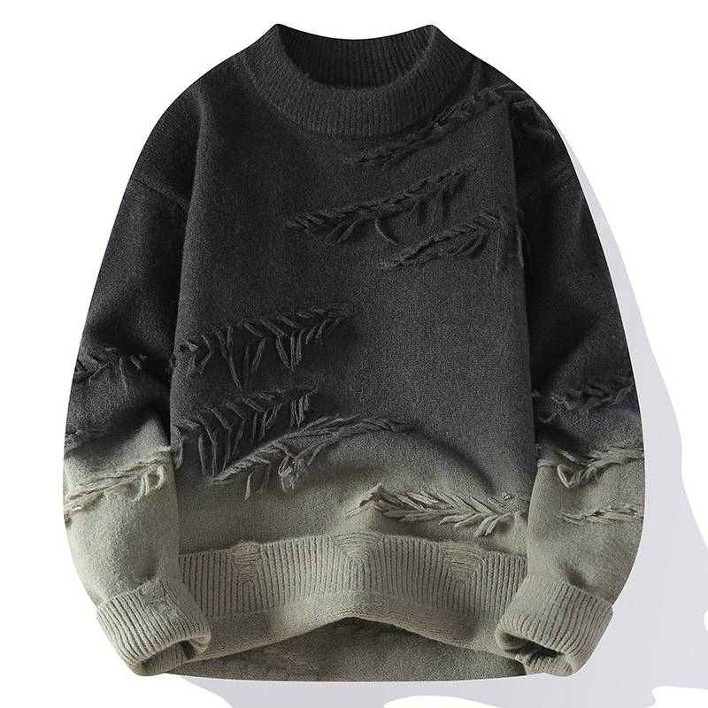 Men's Oversized Knit Sweater – Winter Distressed Pullover (Light Gray/Caramel/Dark Gray/Burgundy/Brown/Green, 165-190)_voghion.com