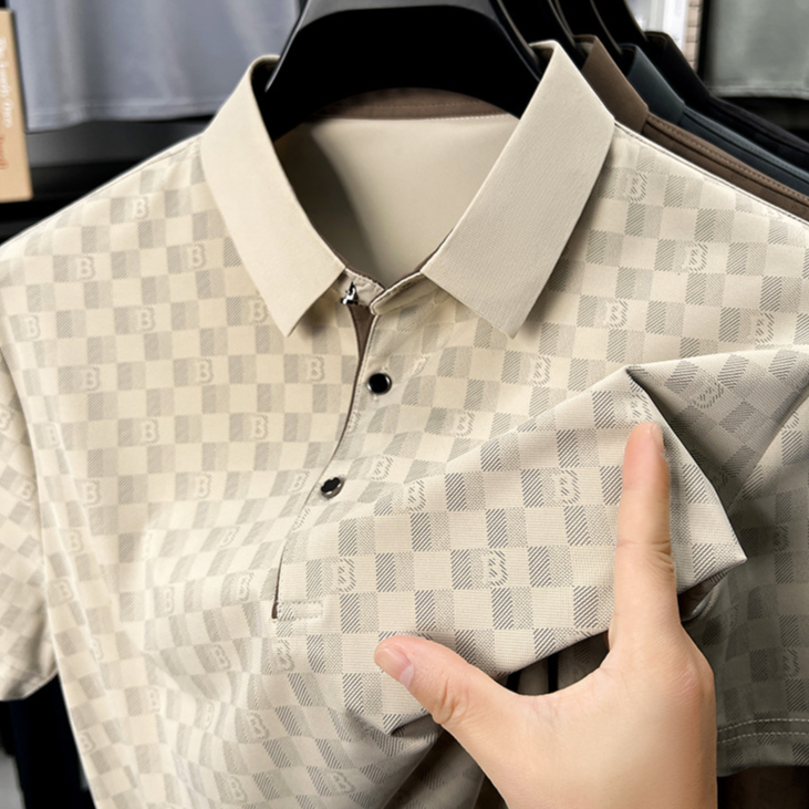 Cooling & Breathable Men's Polo Shirt - Lightweight Short Sleeve Business Casual Top With Moisture-Wicking Fabric & Geometric Print_voghion.com