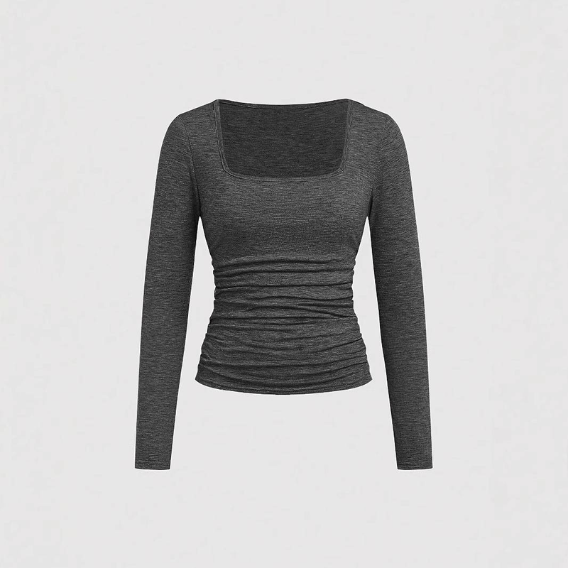 Women's Square Neck Long Sleeve Knit T-Shirt 3-Pack Set - Solid Color Wrinkle Texture Casual Tops_voghion.com