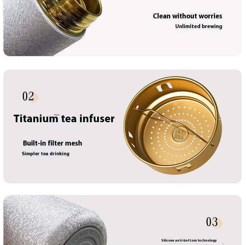 Copo térmico premium com revestimento de titânio e isolamento a vácuo – Mini garrafa térmica de aço inoxidável 316 com alça, presente moderno_voghion.com