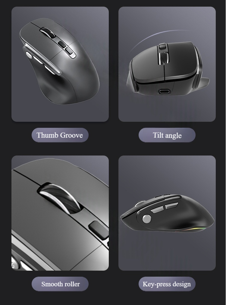 H5 Ergonomic Silent Vertical Mouse – 3-Mode (Wired/Bluetooth/2.4GHz), 1600DPI Adjustable, 8-Key For Laptop/PC, Rechargeable, 4-Way Scroll Wheel_voghion.com