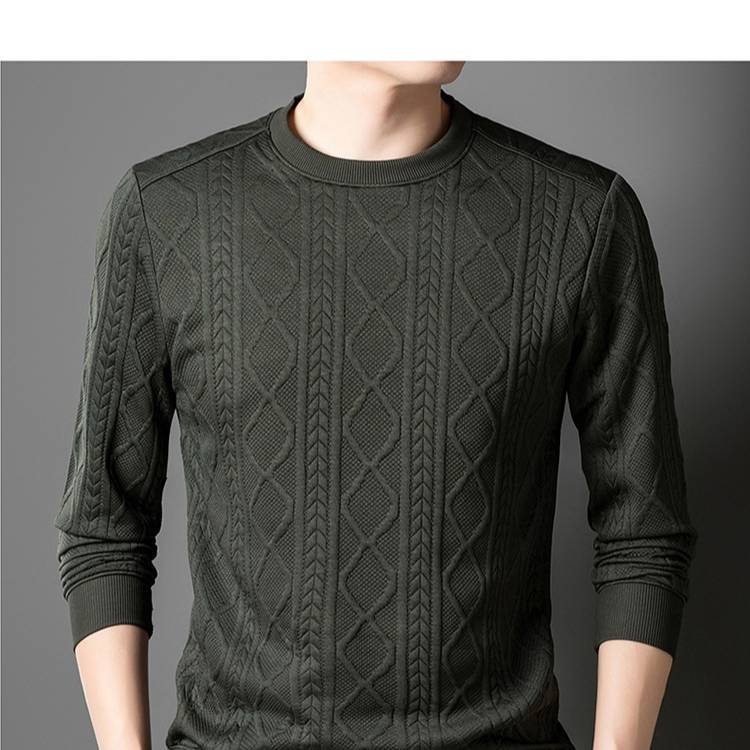 Men's Heavy Jacquard Knit Sweatshirt - Autumn Fashion Crewneck Pullover, Slim Fit Casual Top_voghion.com