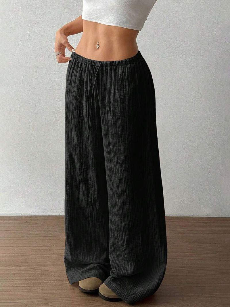 Elegant High-Waisted Wide-Leg Pants For Women - Soft Cotton Stretch Comfortable Casual Trousers With Drawstring Waist_voghion.com