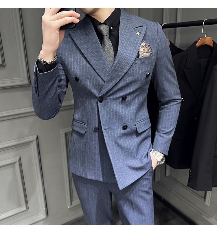 Britu stila moderns svītrains divrindu vīriešu līgavaiņa, līgavaiņa, kāzu kleitas, trīsdaļīga uzvalka komplekta tendence_voghion.com