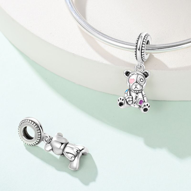 Damenschmuck, weiß verkupfertes Silber, niedlicher Bärenanhänger, Perlen, DIY-Schmuckzubehör, Armband_voghion.com