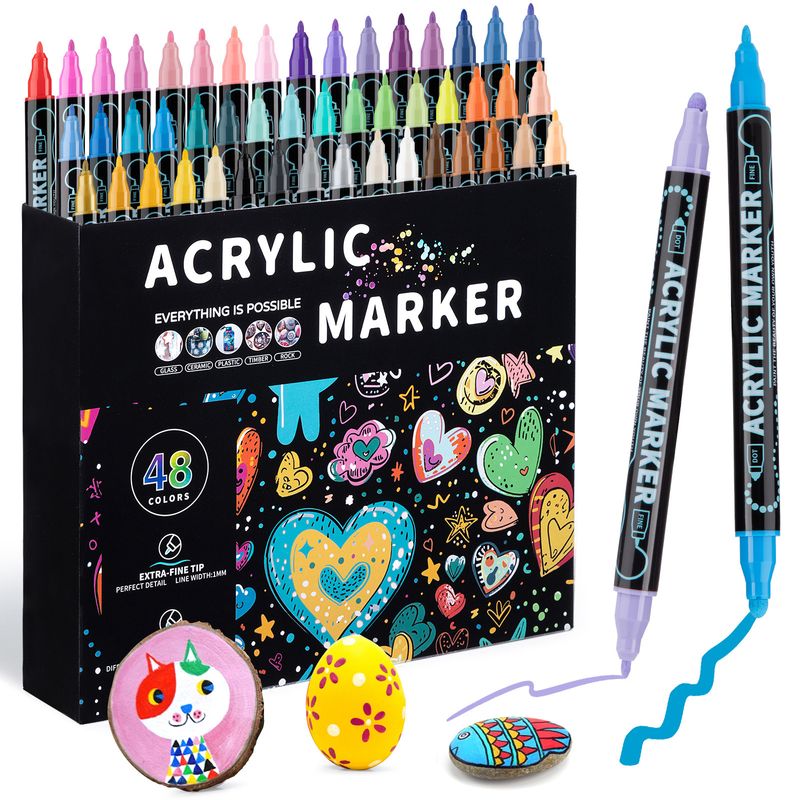 Dual-Tip Acrylic Markers For Kids - Vibrant Colors, Quick-Drying, Non-Toxic Art Supplies For Drawing, Sketching & DIY Crafts_voghion.com