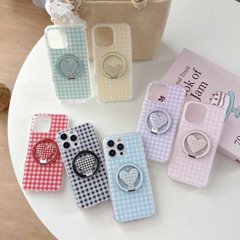 Support magnétique en forme de cœur compatible avec iPhone 17 Pro Max 16P, coque de téléphone 14/15, couleur unie à carreaux_voghion.com