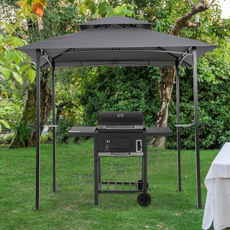 Outdoor Grill Gazebo 8 x 5 Ft; Shelter Tent; Double Tier Soft Top Canopy and Steel Frame with hook and Bar Counters_voghion.com