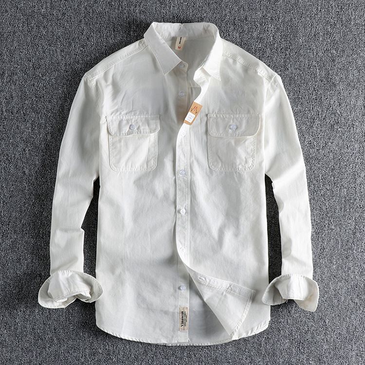 Camicia a maniche lunghe di ispirazione vintage - Twill di cotone con cuciture a contrasto (M-2XL, 11 colori, vestibilità slim, essenziale per tutti i giorni)_voghion.com