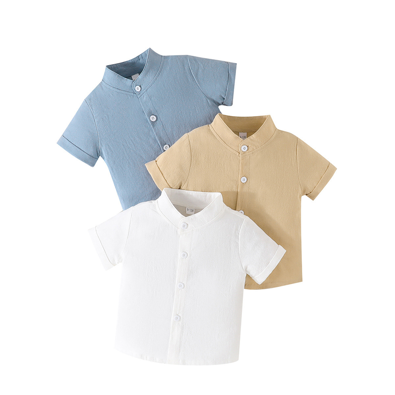 Conjunto de três peças para bebês e crianças com gola redonda e linha única para mães e crianças_voghion.com