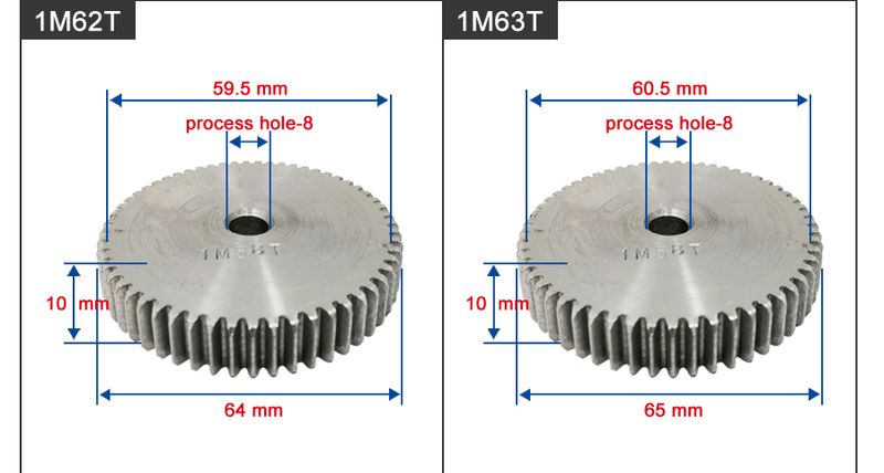 1 Stück Stirnradgetriebe 1M60/61/62/63/64/65/66/67T Grobloch 8mm Rad 45# Kohlenstoffstahl Material Motorgetriebe Gesamthöhe 10mm_voghion.com