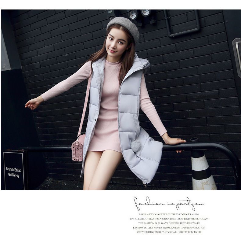 Gilet long sans manches à capuche pour femme, doudoune légère en polyester, coupe ample et oversize, grande taille disponible, style streetwear décontracté._voghion.com