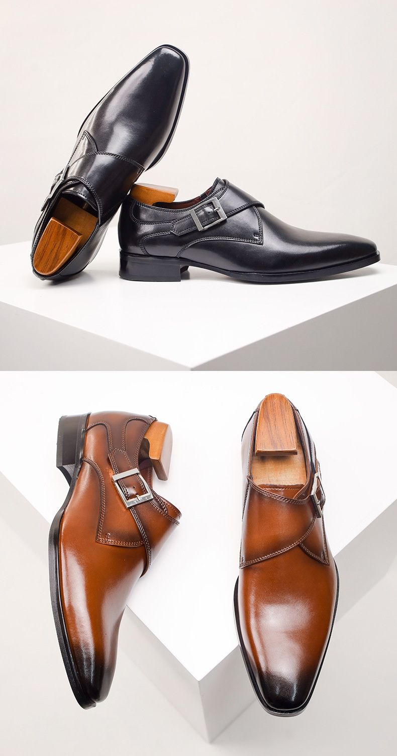 0704555550<=0 Chaussures de ville formelles pour homme, style britannique, bout carré, boucle véritable, style monk, en cuir véritable, grandes tailles_voghion.com
