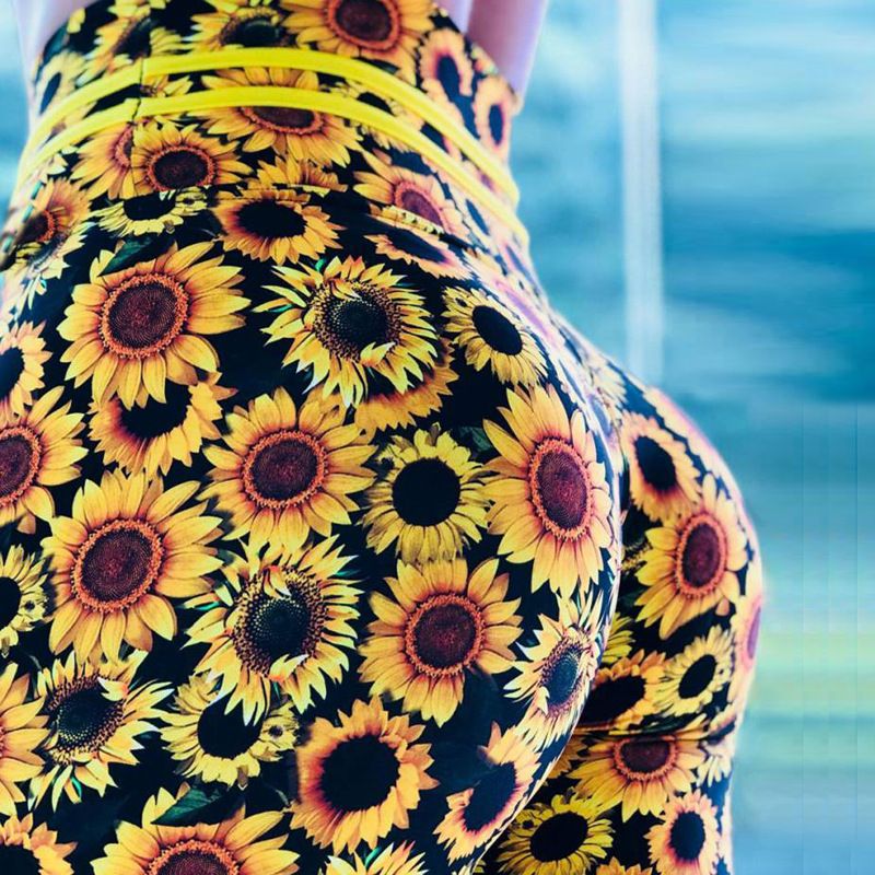 Leggings de pantalon de Yoga de sport taille haute, imprimé numérique tournesol_voghion.com