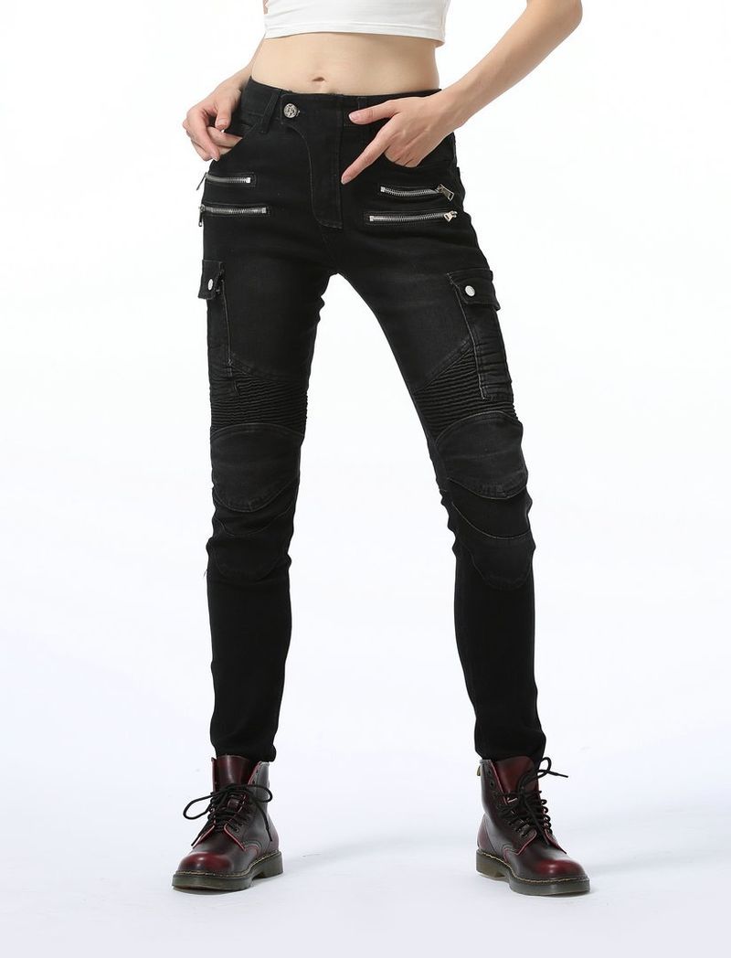 Jeans elasticizzati da motociclista da donna - Pantaloni da motociclista per tutte le stagioni con protezione per le ginocchia, denim ad alta elasticità per la guida fuoristrada e in città (nero/blu/verde)_voghion.com