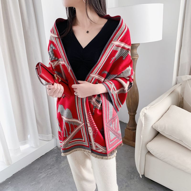 Women's scarf imitation cashmere autumn and winter jacquard warm scarf with a neck elegant scarf_voghion.com