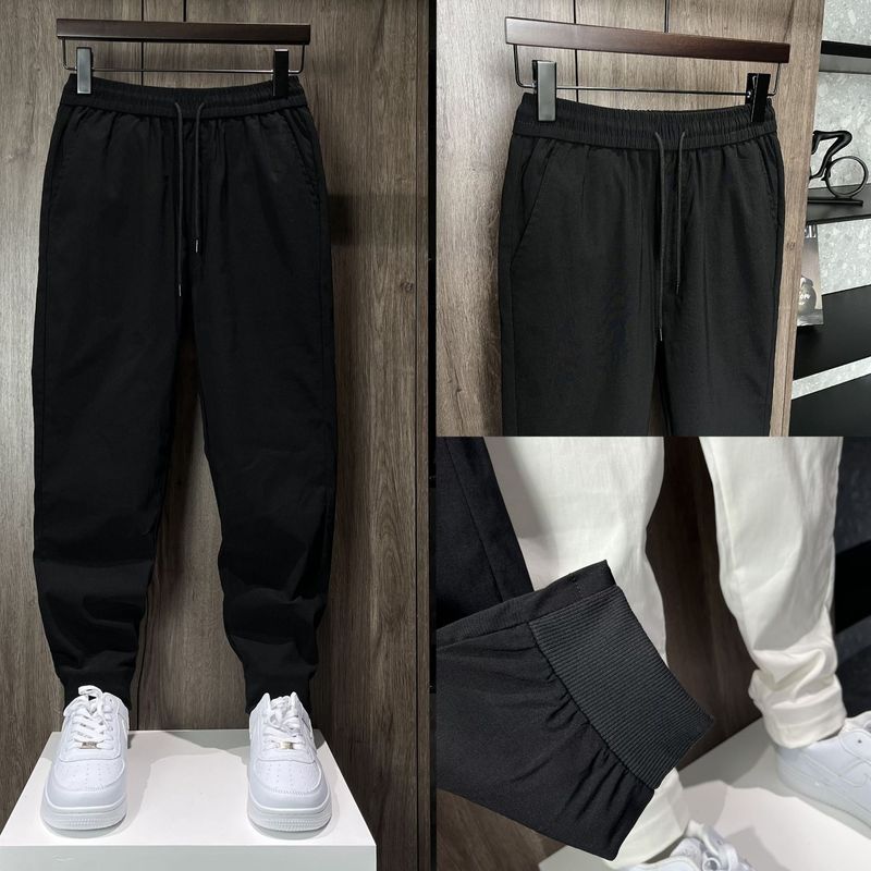 Einfarbige Freizeithosen für Herren mit Schnürung am Knöchel, trendige, lockere Trainingshose_voghion.com