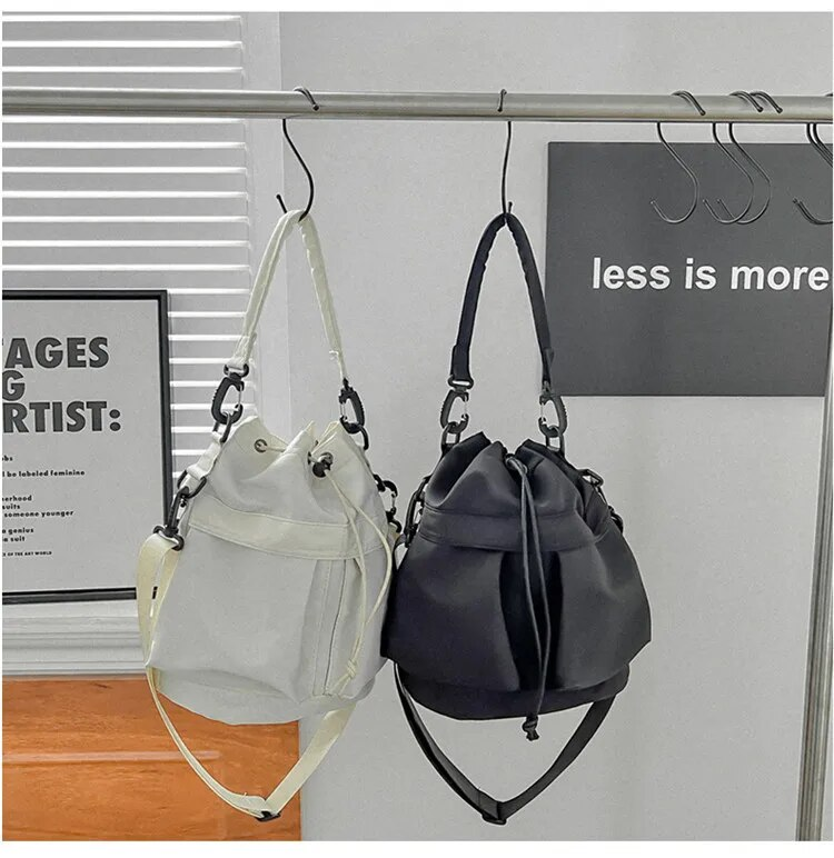Individual one-shoulder strap satchel leisure rope drape bag large capacity portable nylon bucket bag_voghion.com