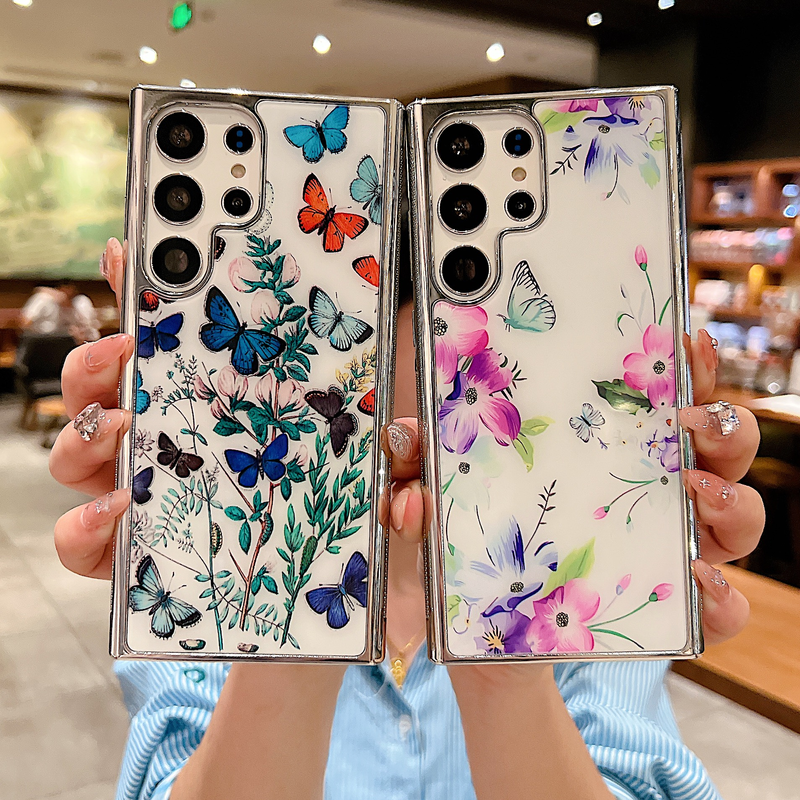 S23 S22 S21 Ultra Plus Plating Fresh Floral Handyhülle für Samsung Galaxu A54 A24 A34 A14 A13 A53 TPU-Rahmen Harte PC-Rückseite_voghion.com