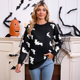 Casaco espanador jacquard Cyber Bat Cyber Bat Halloween 2025, cardigã grande de manga comprida com certificação OEKO-TEX® Classe II | Europeu_voghion.com