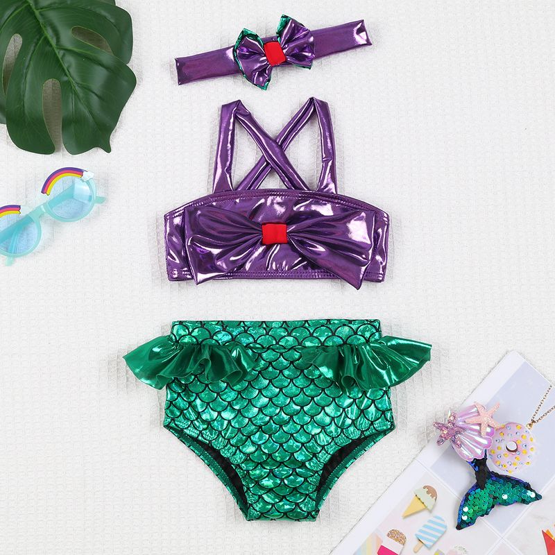 Mutter & Kinder Kinder Badeanzug Tankini Gold Geprägt Fischschuppen Rüschenmuster Schleife Süßer Und Niedlicher Zweiteiliger Badeanzug Für Kleine Mädchen_voghion.com