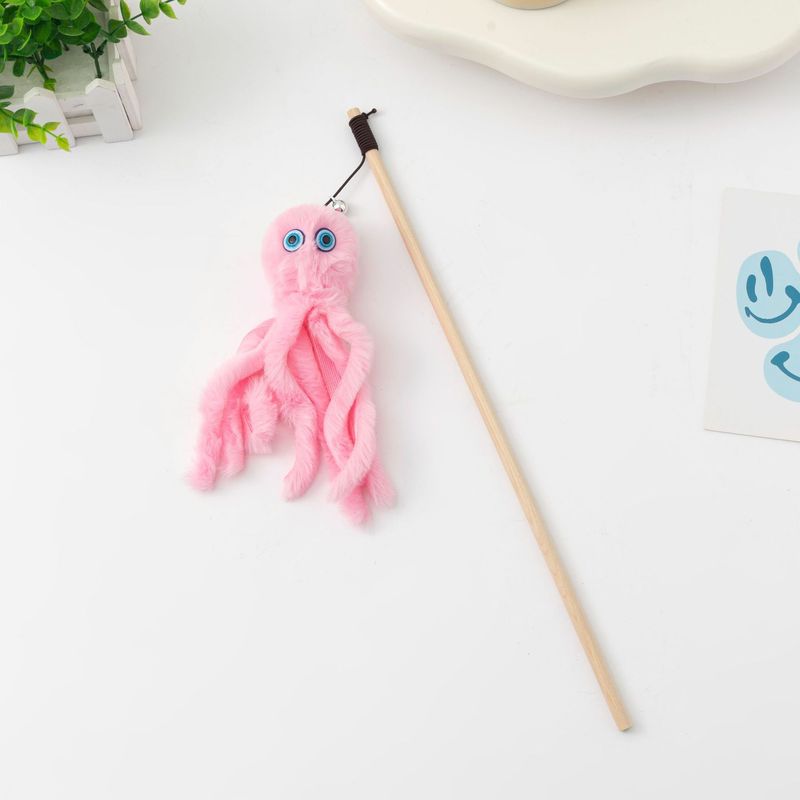 Stick Wooden Rod Realistic Octopus Plush Teaser Cat Toy_voghion.com