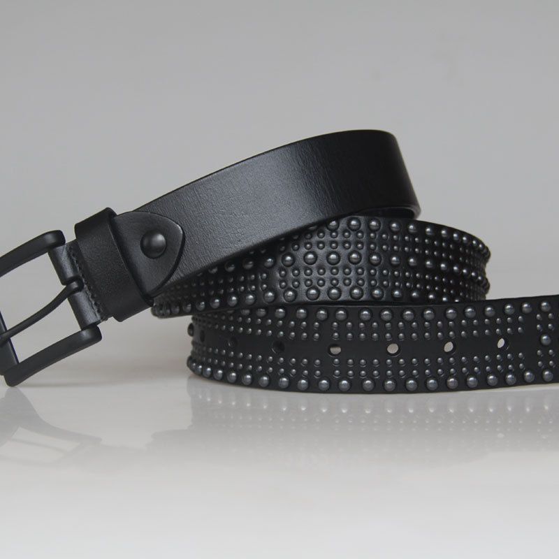 Top Layer Cowhide Men's Rivet Punk Style Genuine Leather Belt For Men_voghion.com