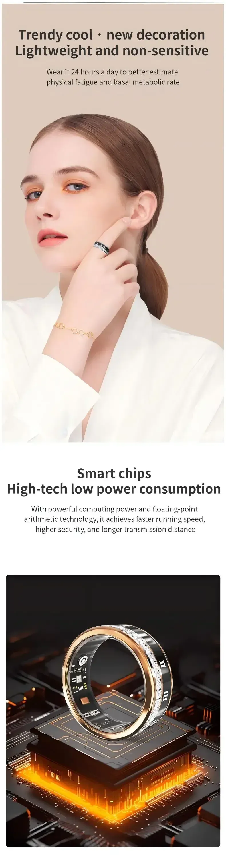 Diamant mit magnetischen Schnelllade-Smart-Ringen, Blutsauerstoff-/Herzfrequenz-/Schlafüberwachung, IP68 5ATM, Sport-GPS-Tracking-Ringe_voghion.com