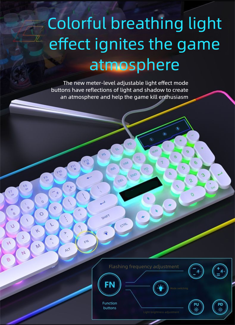 Punk Floating Wired Keyboard Mouse Set Mechanical Feel Character Glow Gaming Office USB Universal_voghion.com