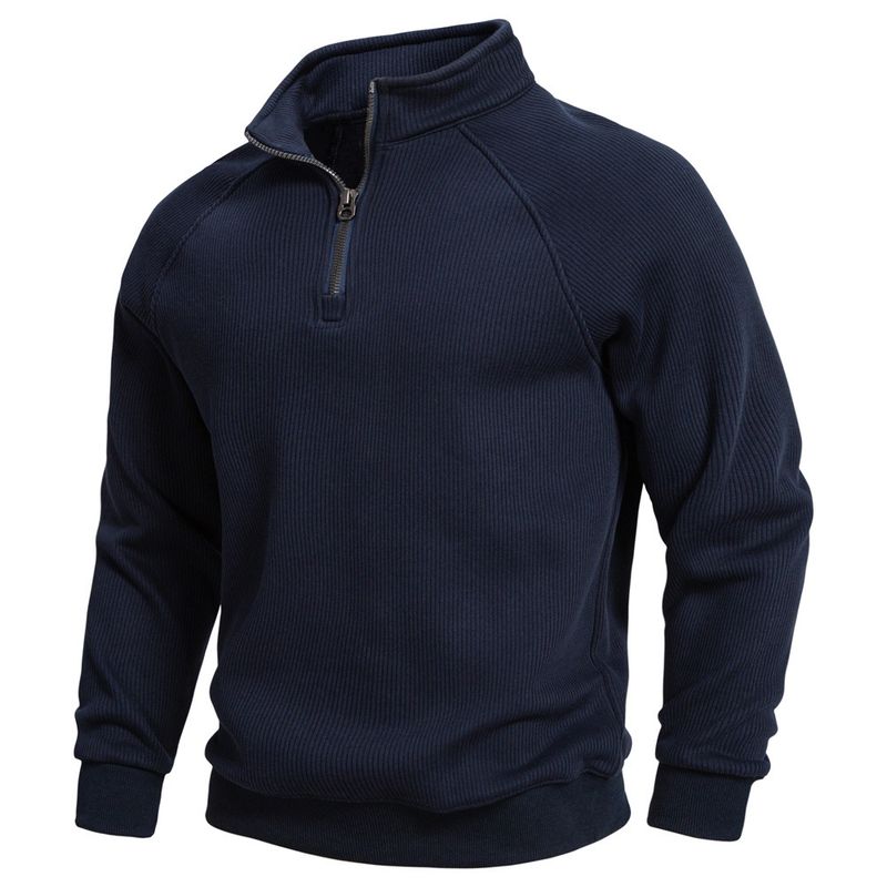 Felpa con cappuccio in pile con mezza zip da uomo - Elegante colletto alto, calda e comoda, casual da casa (blu navy, nero, verde militare, grigio chiaro, beige)_voghion.com