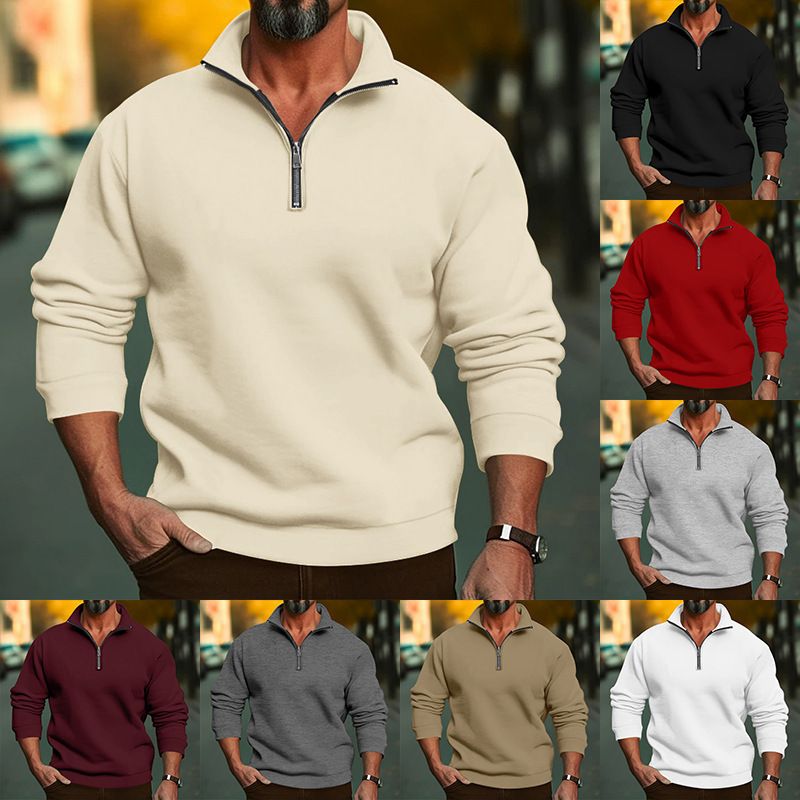 NOKOMETA Popular Autumn And Winter Men's Casual Solid Color Long-sleeved European And American Half-zipper Stand-up Collar Long-sleeved Sweater Men_voghion.com