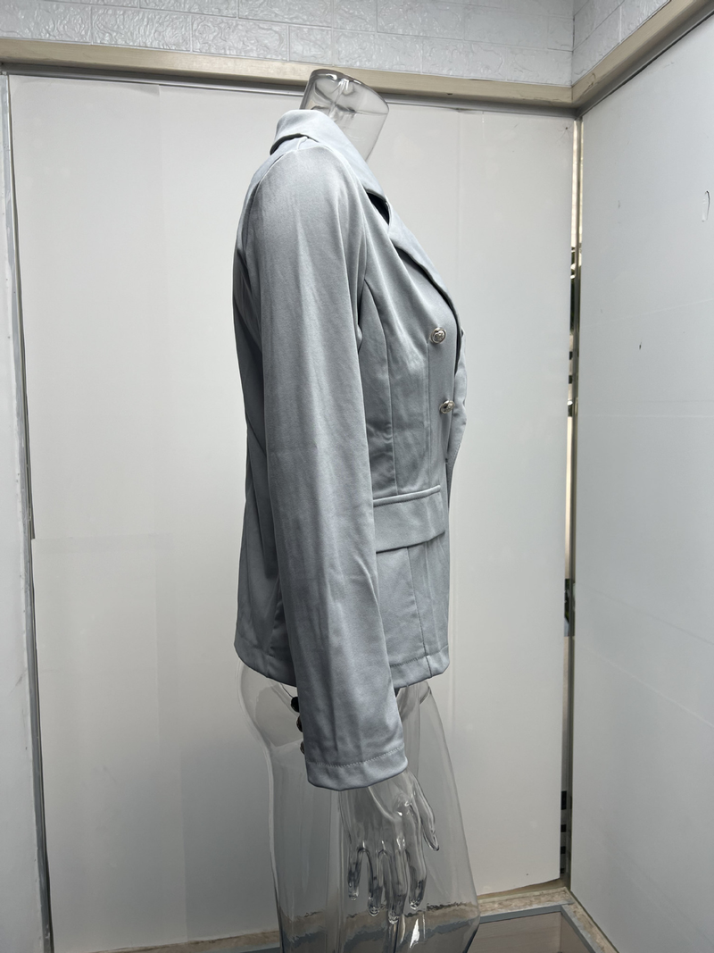 Stile di abbigliamento femminile giacca doppiopetto alla moda e semplice a maniche lunghe per donna_voghion.com