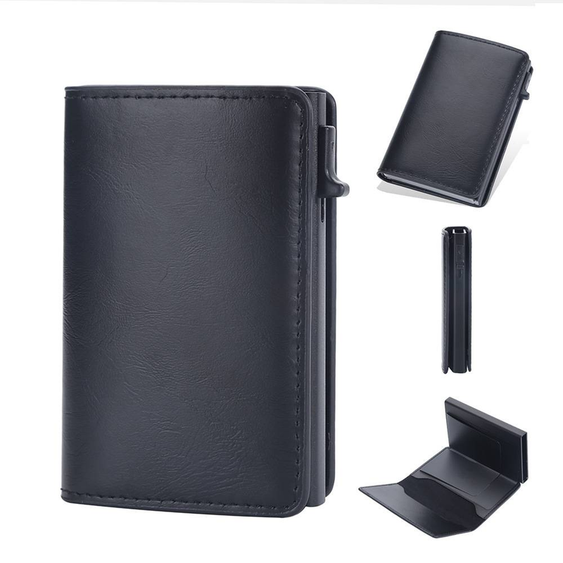 Baellerry New RFID Retro Multi-card Slot Side Push Card Holder Crazy Horse Leather Anti-magnetic Card Holder Men_voghion.com