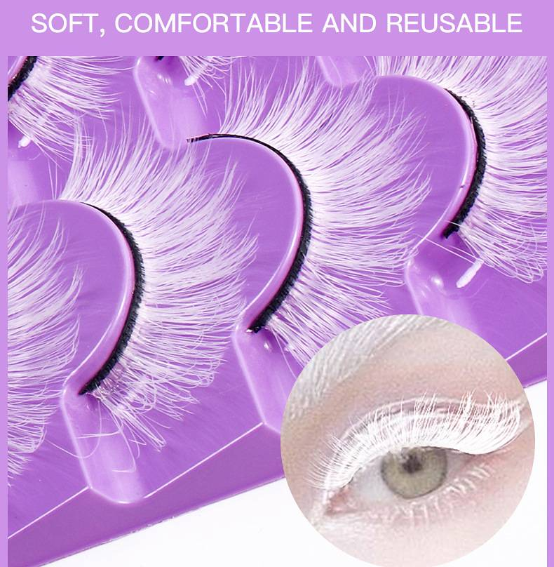 Baltos dirbtinės cheminio pluošto blakstienos, festivalio scenos makiažo blakstienos, 7 poros, sandėlyje_voghion.com