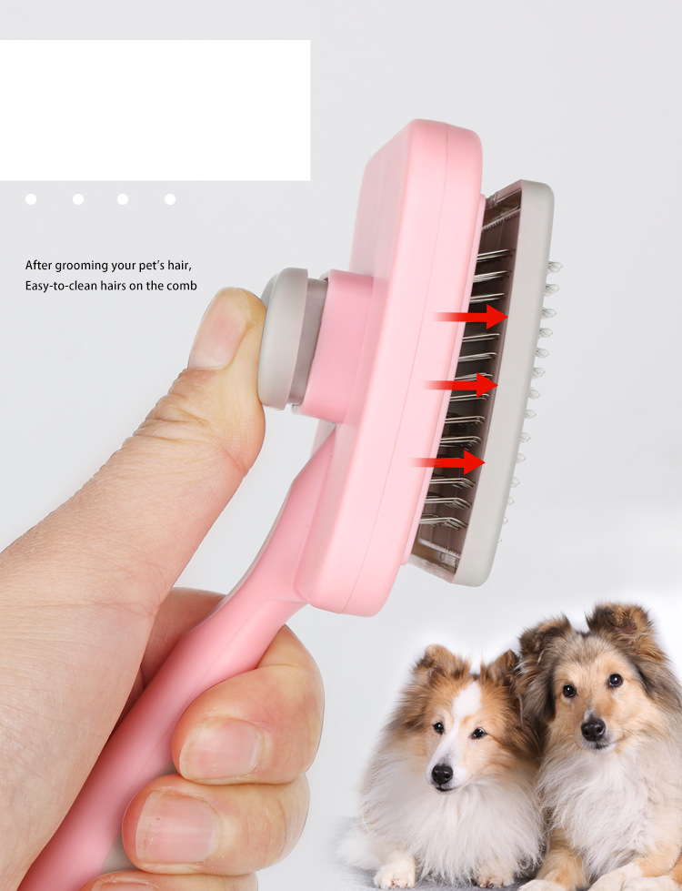 Pet comb, steel needle comb, automatic hair removal comb, cat and dog self-cleaning comb, massage to remove floating hair, one click hair removal comb_voghion.com