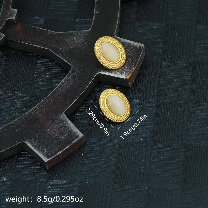 Orecchini in acciaio inossidabile con pietra naturale, moda retrò, semplici, ovali, eleganti, temperamento, orecchini da donna, per feste, pendolarismo, orecchini di alta qualità_voghion.com