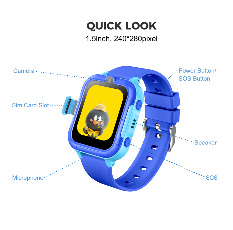 Neue 4G Kinder Smart Watch mit SIM-Karte 2024 Smart Watch GPS Wifi LBS SIM-Karte einlegen mit Kamera Videoanruf Wecker_voghion.com
