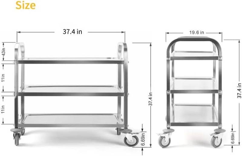 Wannilen Stainless Steel Utility Cart Køkken Rullevogne med hjul Serveringsvogn Catering Opbevaringshylde med til Hotel Restaurant Hjemmebrug_voghion.com