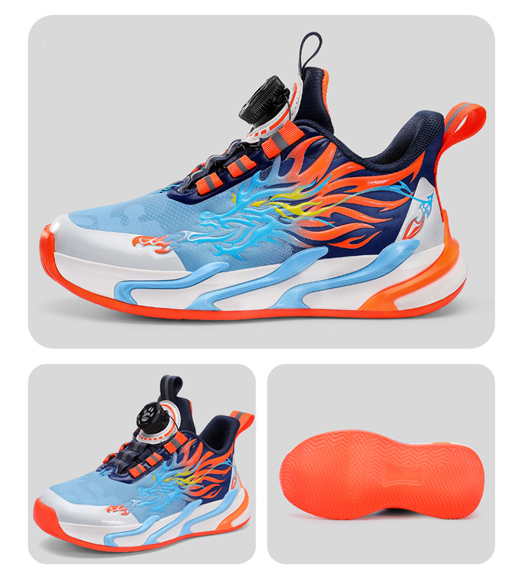 Scarpe per bambini Scarpe da basket per bambini Scarpe sportive con bottoni in rete per ragazzi Scarpe da attrito Suono traspirante Bambini di età media e grande Studenti Ragazzi Allenamento_voghion.com