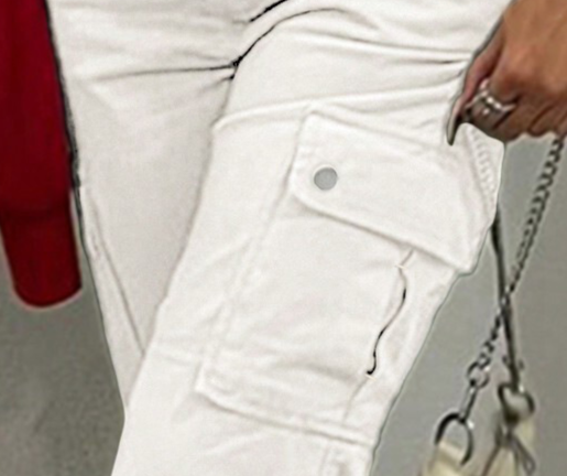 Damkläder Vita jeansoveraller Raka byxor med flera fickor_voghion.com