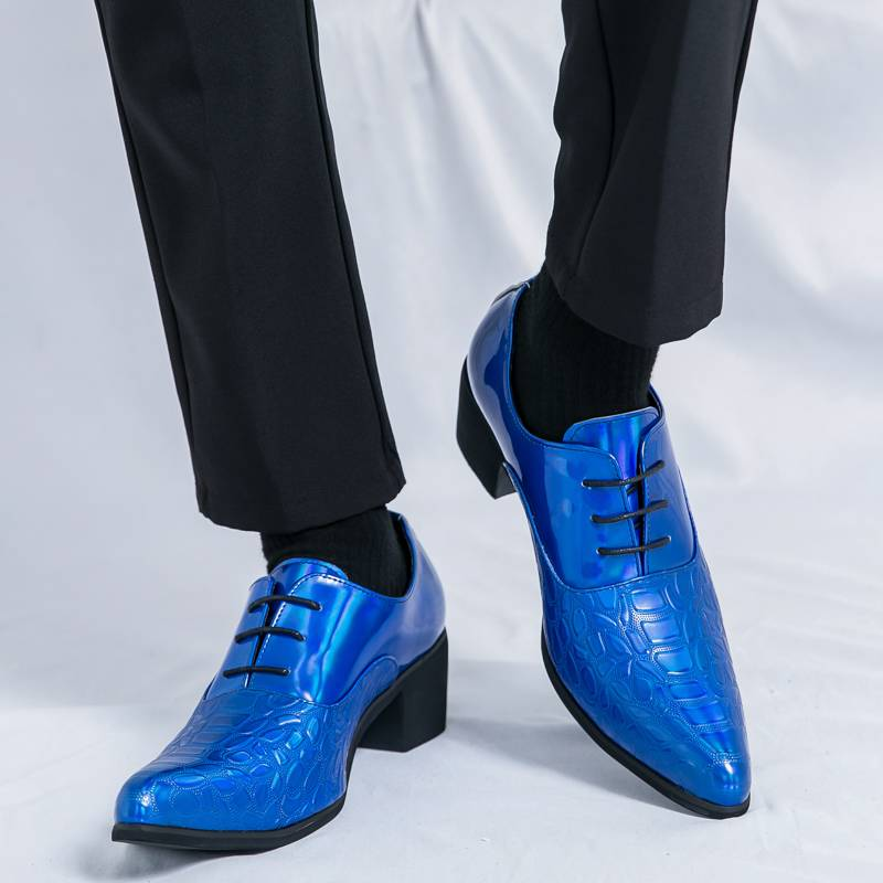 Neue Mode Herren High Heel Spitzschuh Golden Business Lederschuhe Schnürung Nachtclub Modenschau Trend Europäische und amerikanische Herrenschuhe_voghion.com