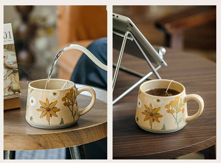 Hermosa taza de café de cerámica estilo medieval hecha a mano retro_voghion.com