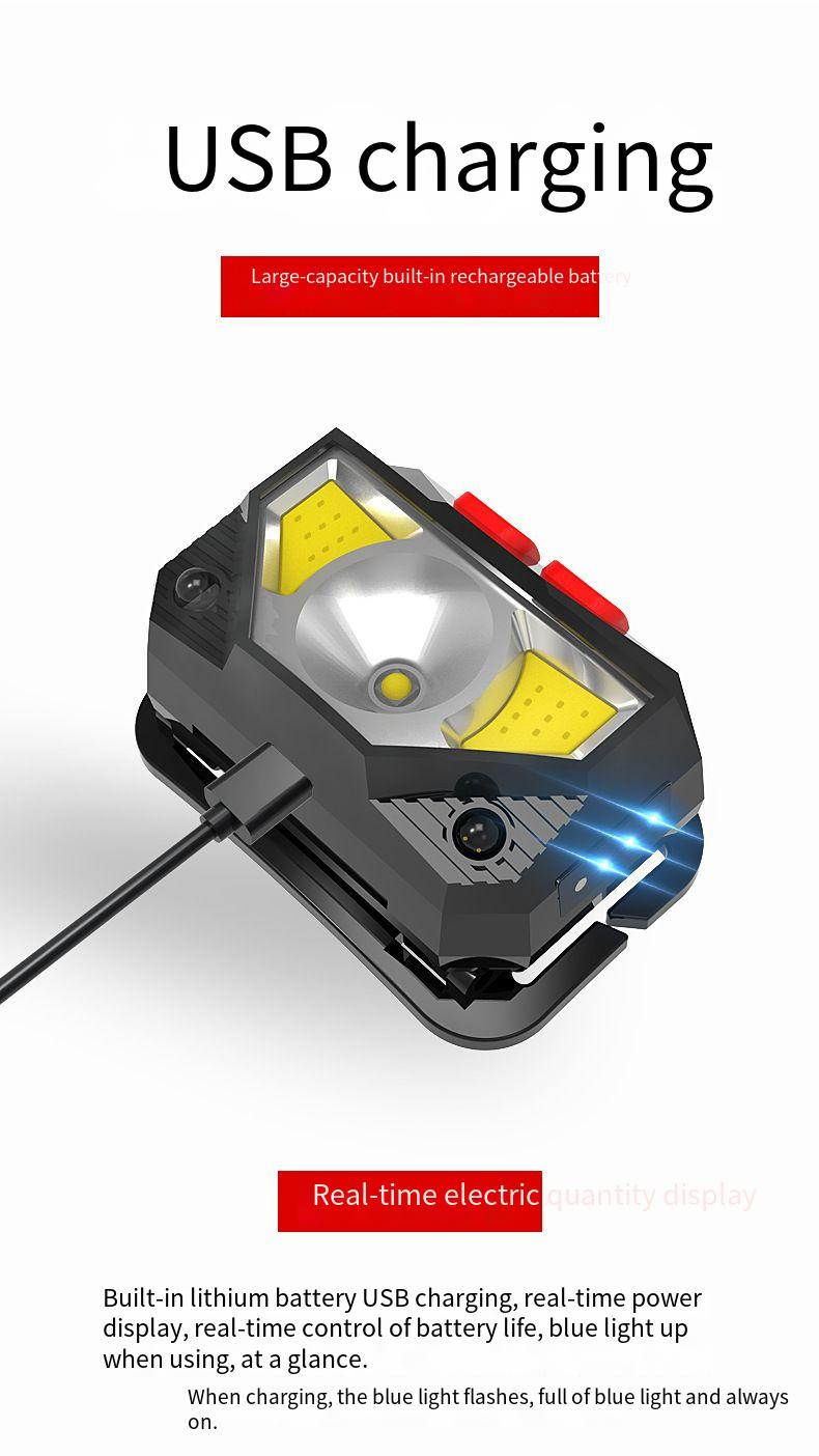 Headlight Sensing Usb Charging Warning Red Led Strong Light Cob Outdoor Night Fishing Waterproof Headlight_voghion.com