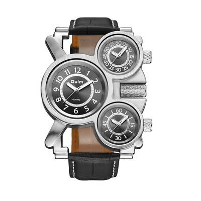 Men's Classic Quartz Watch With Genuine Leather Strap, GMT Function, Mineral Crystal, Square Dial, Water Resistant_voghion.com