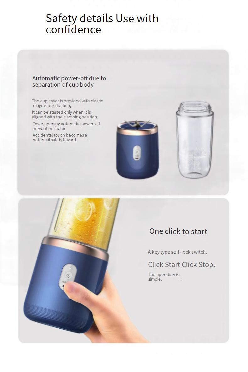 Licuadora portátil con 6 cuchillas, 600 ml de capacidad, recargable por USB, para batidos, jugos y papillas, sin BPA (azul/rosa)_voghion.com
