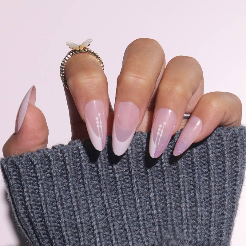 Reusable Press-on Nails Set - French Glitter False Nails With Almond Shape, Self-Adhesive Nail Tips For Women, Easy To Apply & Remove, No Damage_voghion.com
