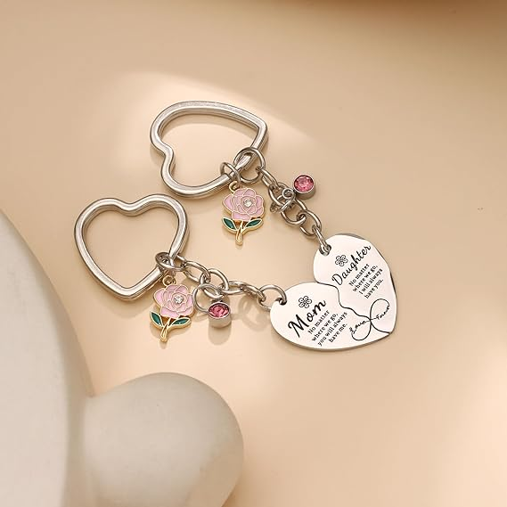 Smilelife Geschenk für Mütter, 2 rosa Blumen-Wasser-Diamant-Anhänger mit herzförmigen Schlüsselanhängern für Mutter und Tochter, geeignet als Geburtstagsgeschenk zum Muttertag_voghion.com